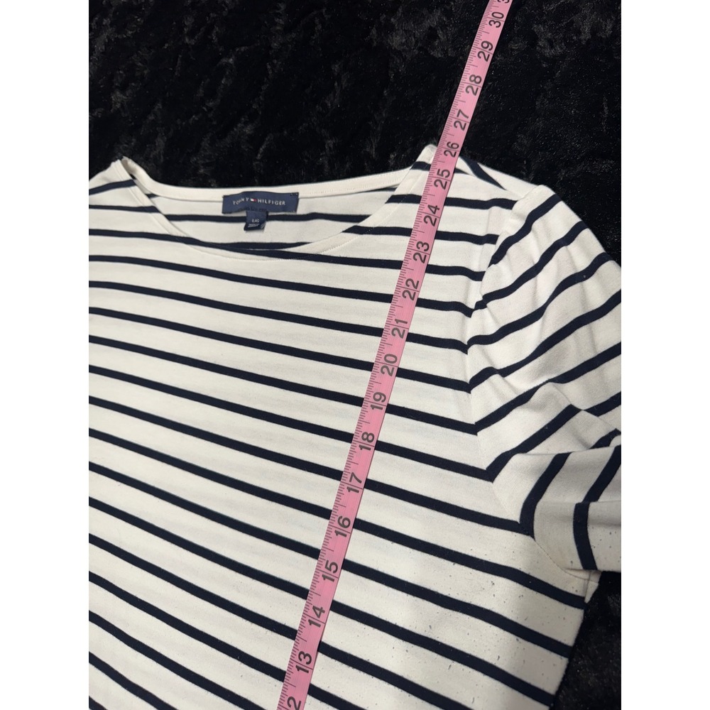 Tommy Hilfiger Womens Large Striped Boat Neck Top 3/4 Sleeve Gold Buttons Navy - Picture 4 of 5